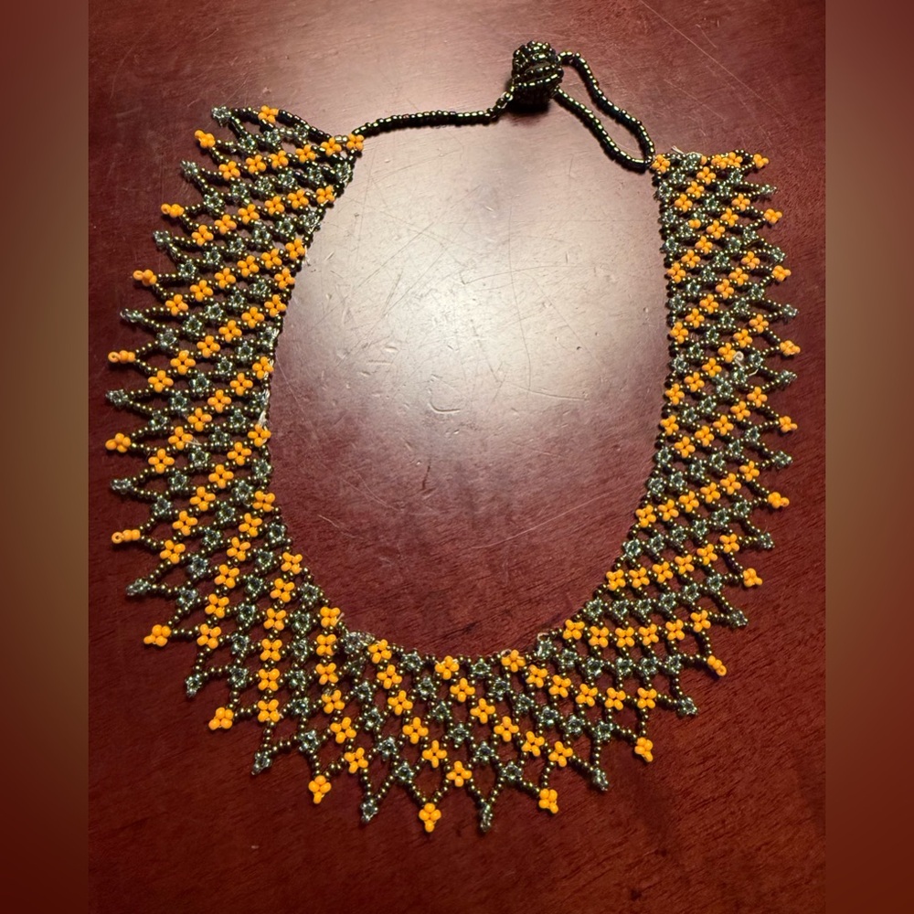 Beaded Necklace Orange & grey